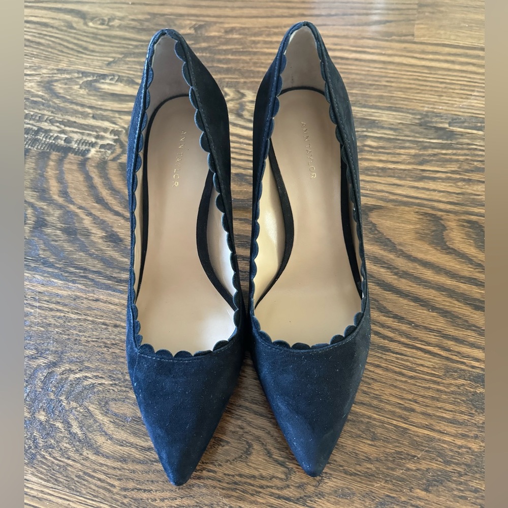 Ann Taylor- Mila scalloped suede pumps